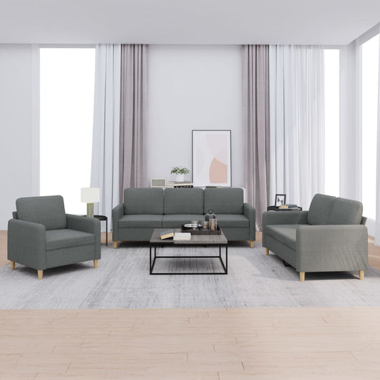Set di Divani 3 pz con Cuscini Grigio Scuro in Tessuto | homemem39