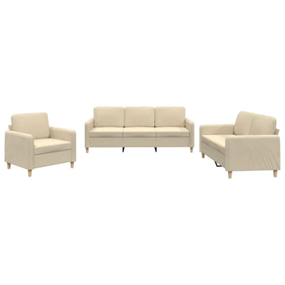 Set di Divani 3 pz con Cuscini Crema in Tessuto