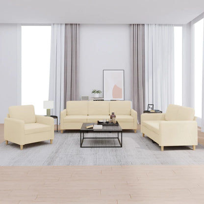 Set di Divani 3 pz con Cuscini Crema in Tessuto