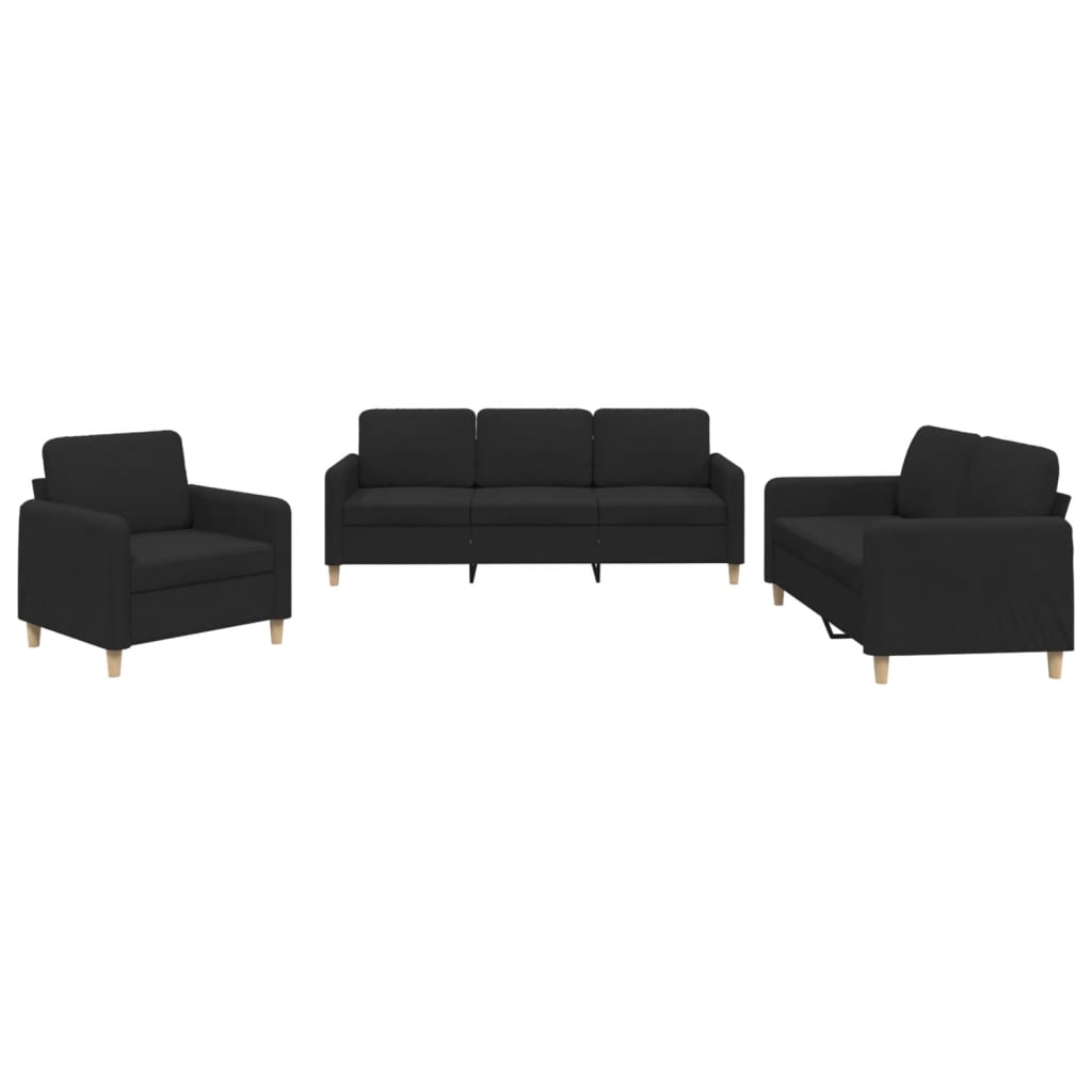 Set di Divani 3 pz con Cuscini Nero in Tessuto | homemem39