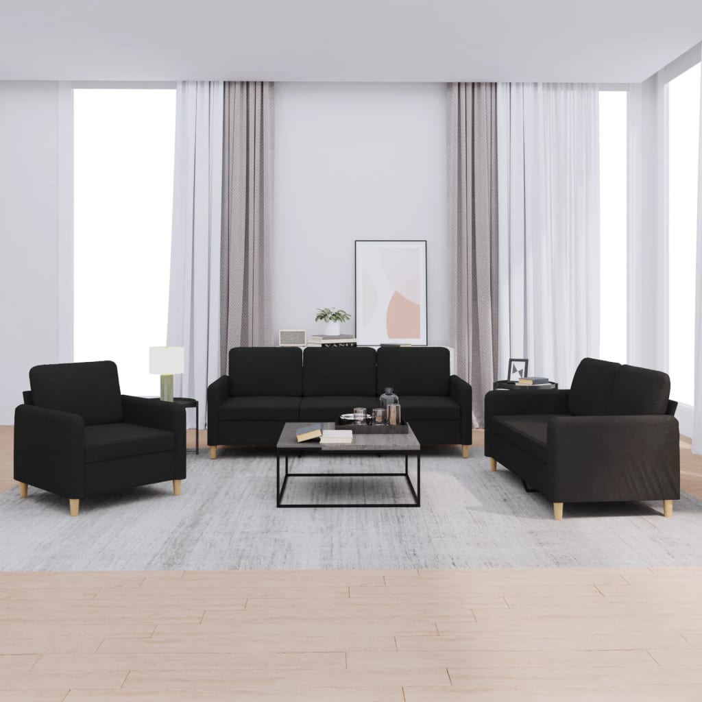 Set di Divani 3 pz con Cuscini Nero in Tessuto | homemem39