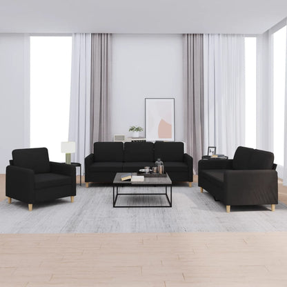 Set di Divani 3 pz con Cuscini Nero in Tessuto | homemem39