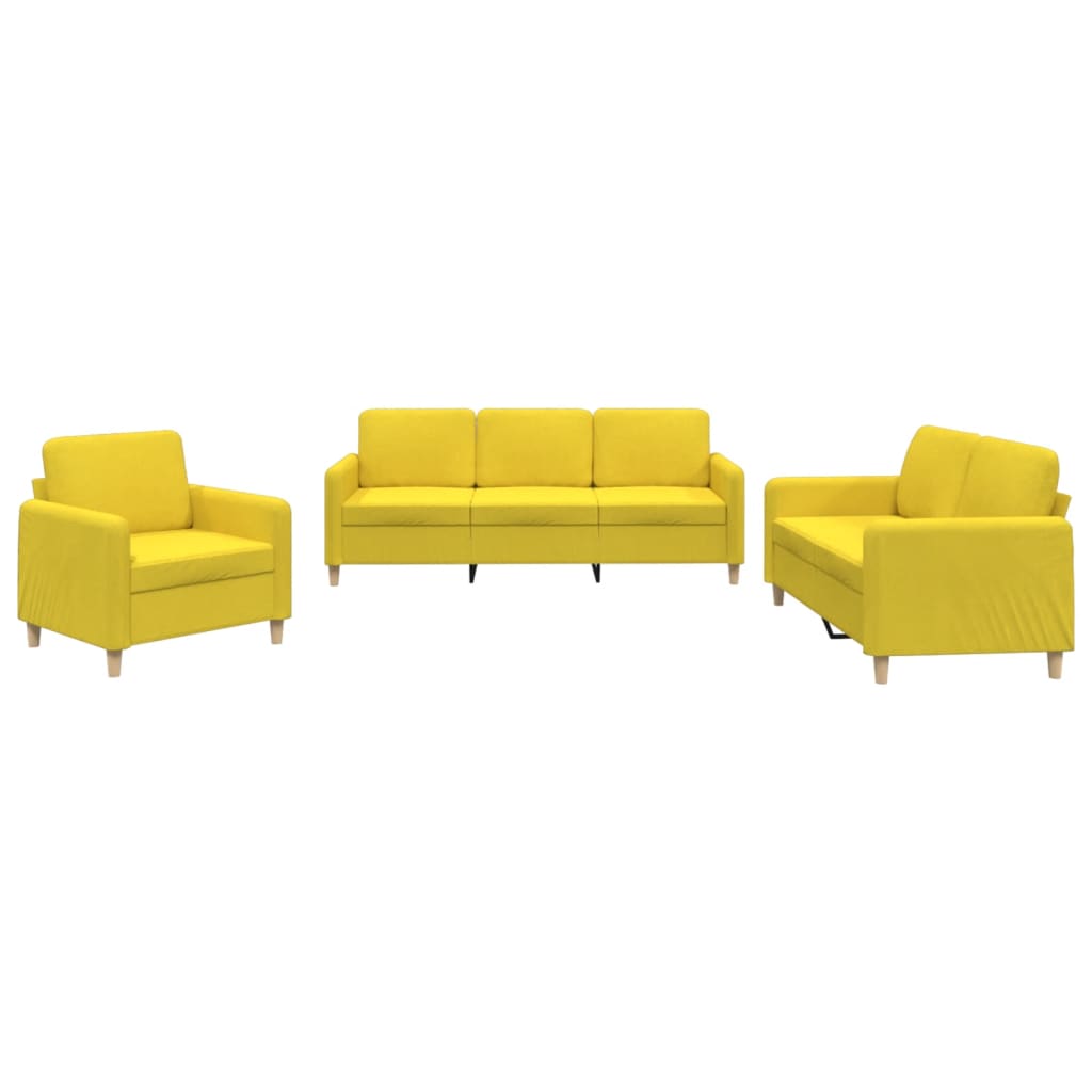 Set di Divani 3 pz con Cuscini Giallo Chiaro in Tessuto | homemem39