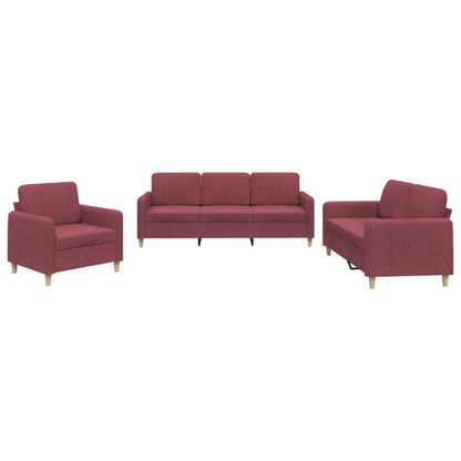 Set di Divani 3 pz con Cuscini Rosso Vino in Tessuto | homemem39