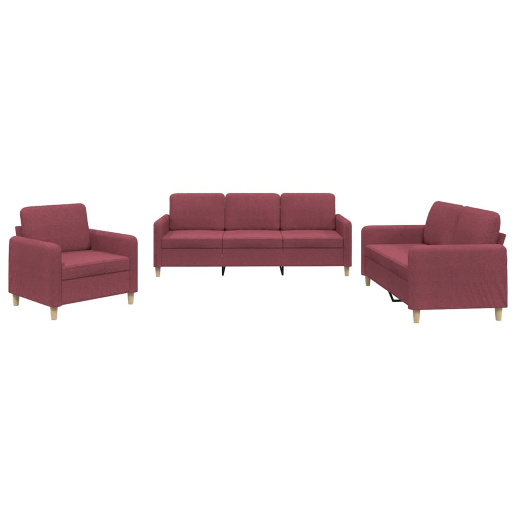 Set di Divani 3 pz con Cuscini Rosso Vino in Tessuto - homemem39