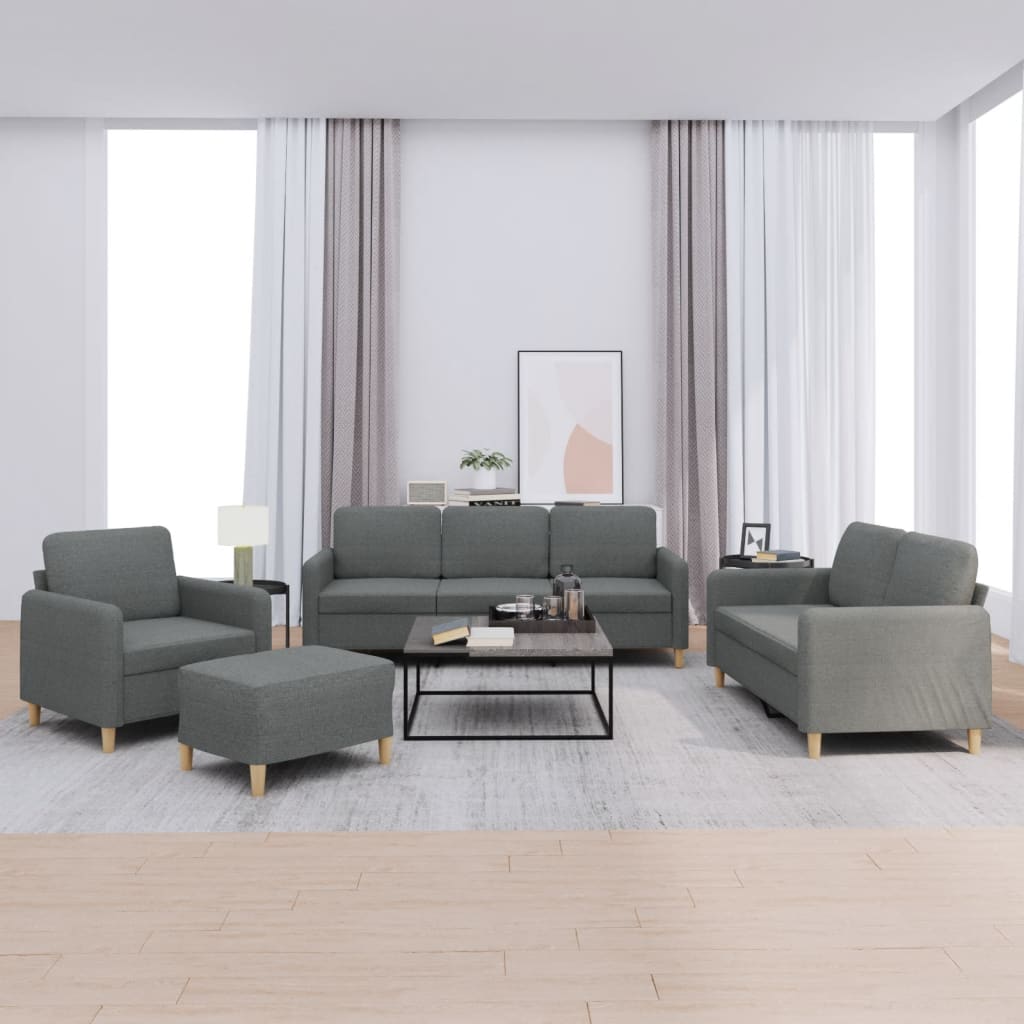 Set di Divani 4 pz con Cuscini Grigio Scuro in Tessuto | homemem39