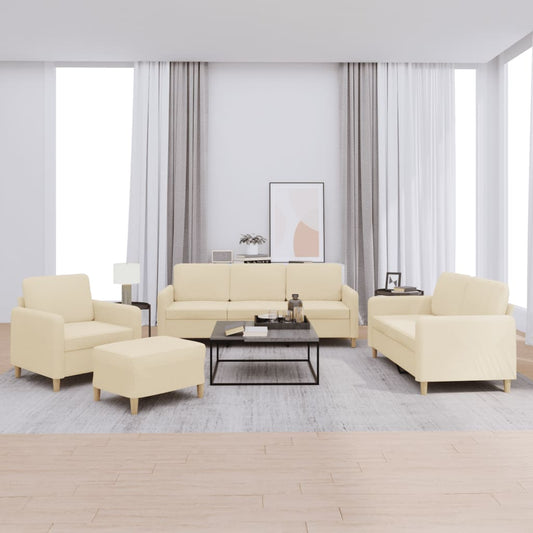 Set di Divani 4 pz con Cuscini Crema in Tessuto