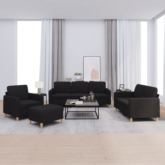 Set di Divani 4 pz con Cuscini Nero in Tessuto | homemem39