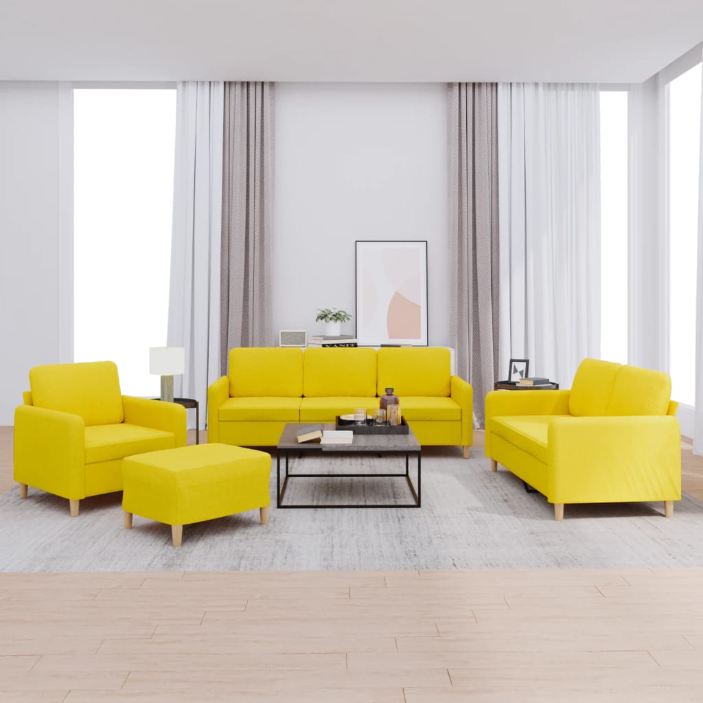 Set di Divani 4 pz con Cuscini Giallo Chiaro in Tessuto | homemem39