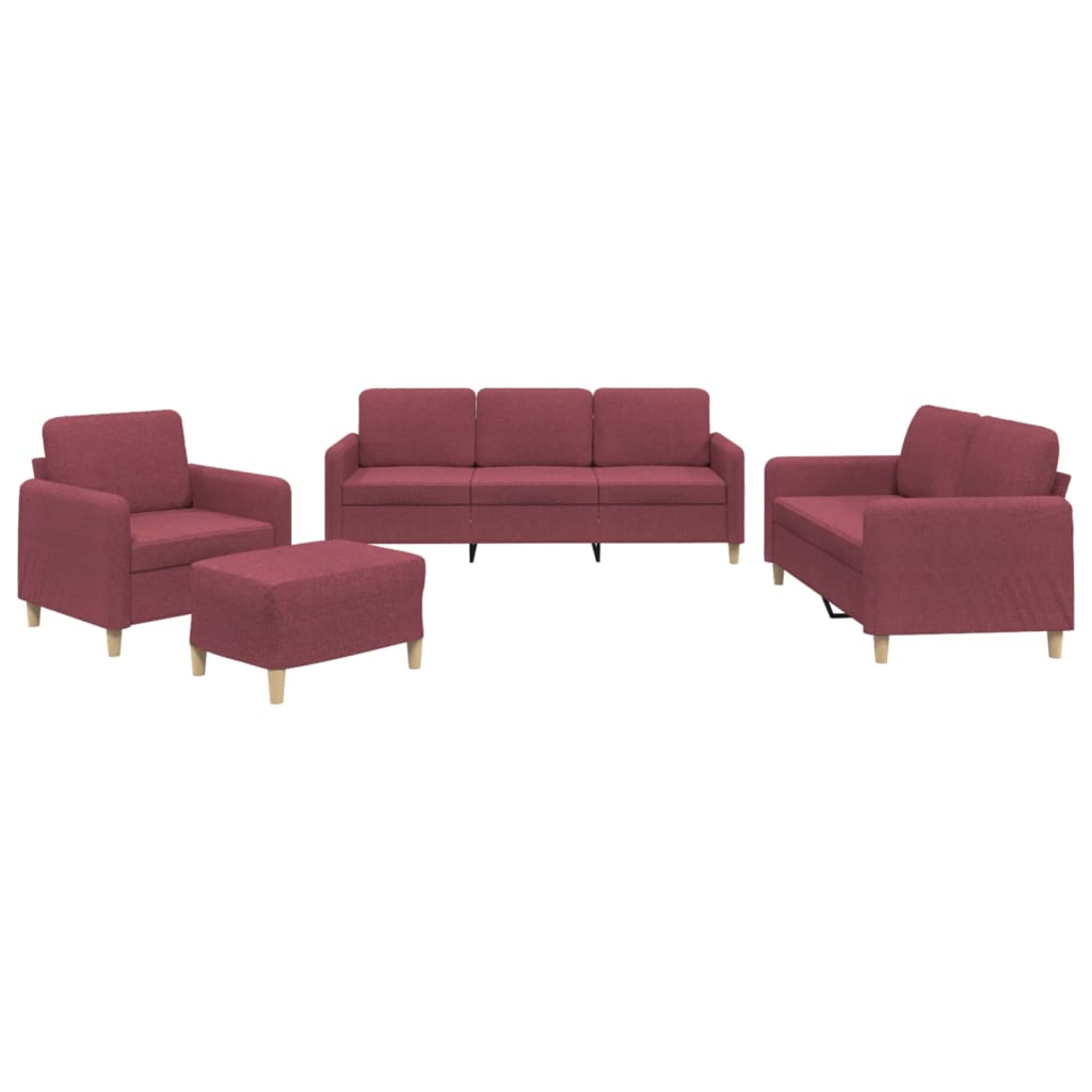 Set di Divani 4 pz con Cuscini Rosso Vino in Tessuto | homemem39