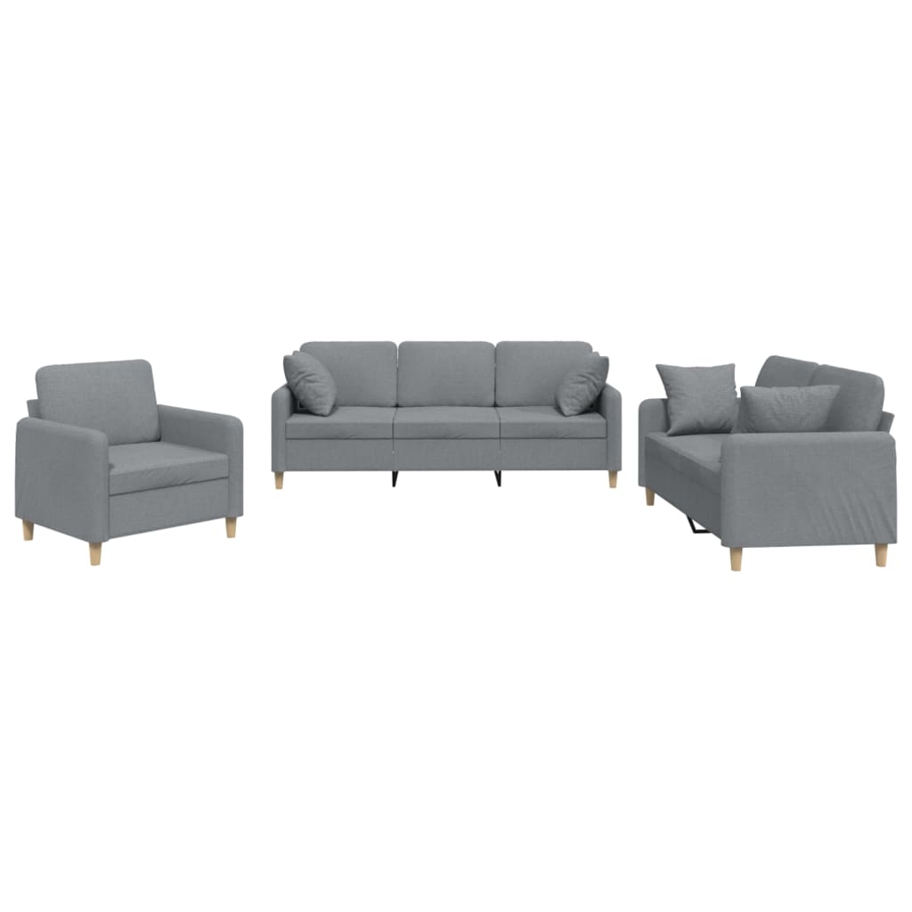 Set Divani 3 pz con Cuscini Grigio Chiaro in Tessuto | homemem39
