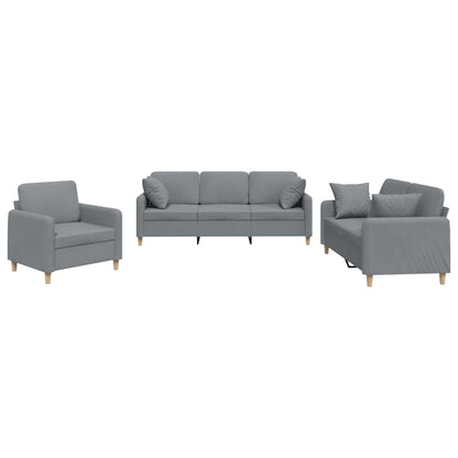Set Divani 3 pz con Cuscini Grigio Chiaro in Tessuto | homemem39