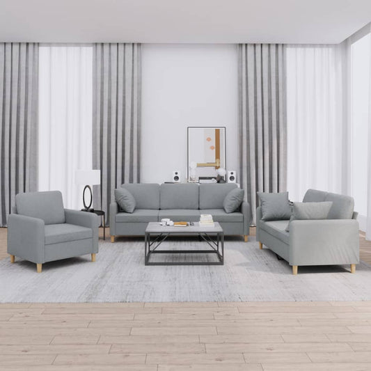 Set Divani 3 pz con Cuscini Grigio Chiaro in Tessuto | homemem39