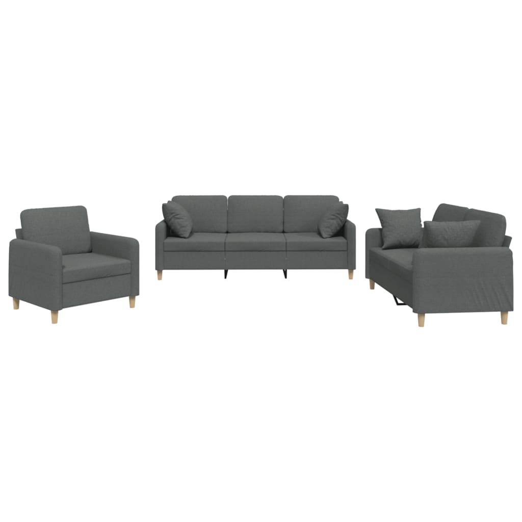 Set di Divani 3 pz con Cuscini Grigio Scuro in Tessuto | homemem39