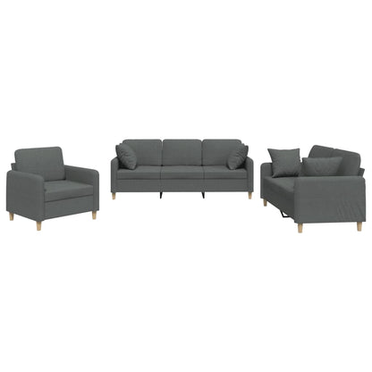 Set di Divani 3 pz con Cuscini Grigio Scuro in Tessuto | homemem39