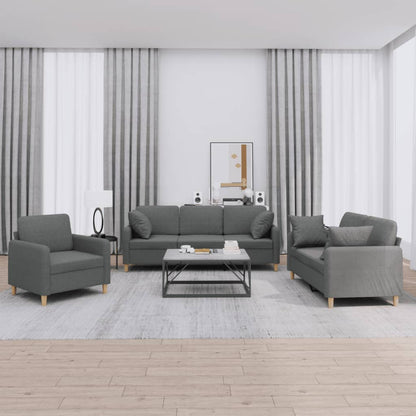 Set di Divani 3 pz con Cuscini Grigio Scuro in Tessuto | homemem39