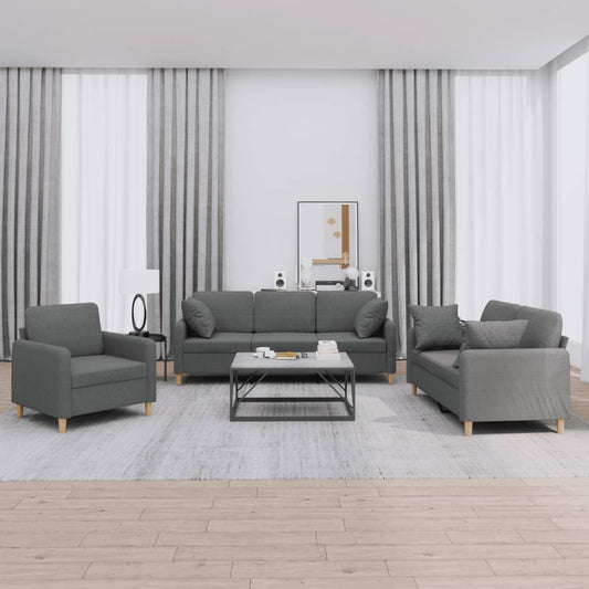 Set di Divani 3 pz con Cuscini Grigio Scuro in Tessuto | homemem39