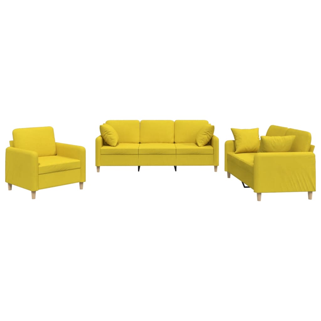 Set di Divani 3 pz con Cuscini Giallo Chiaro in Tessuto | homemem39