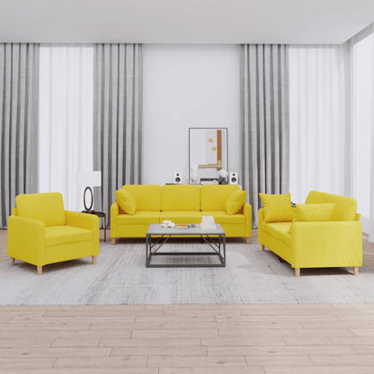 Set di Divani 3 pz con Cuscini Giallo Chiaro in Tessuto | homemem39