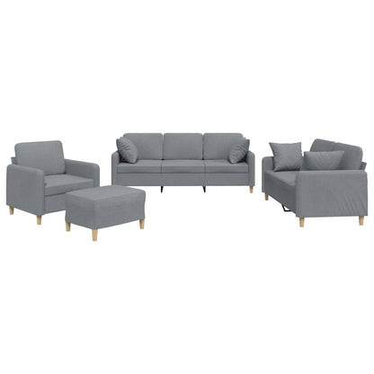 Set Divani 4 pz con Cuscini Grigio Chiaro in Tessuto | homemem39