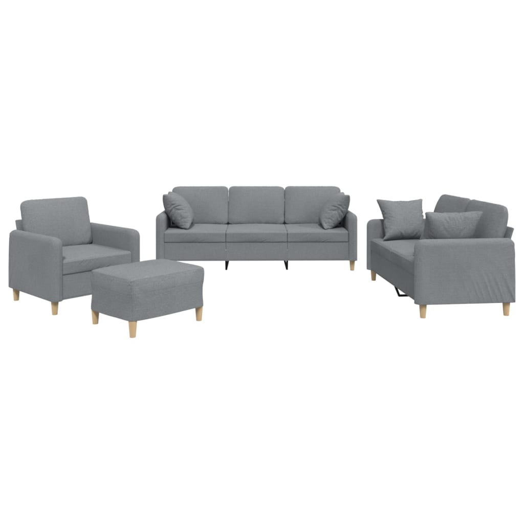 Set Divani 4 pz con Cuscini Grigio Chiaro in Tessuto - homemem39