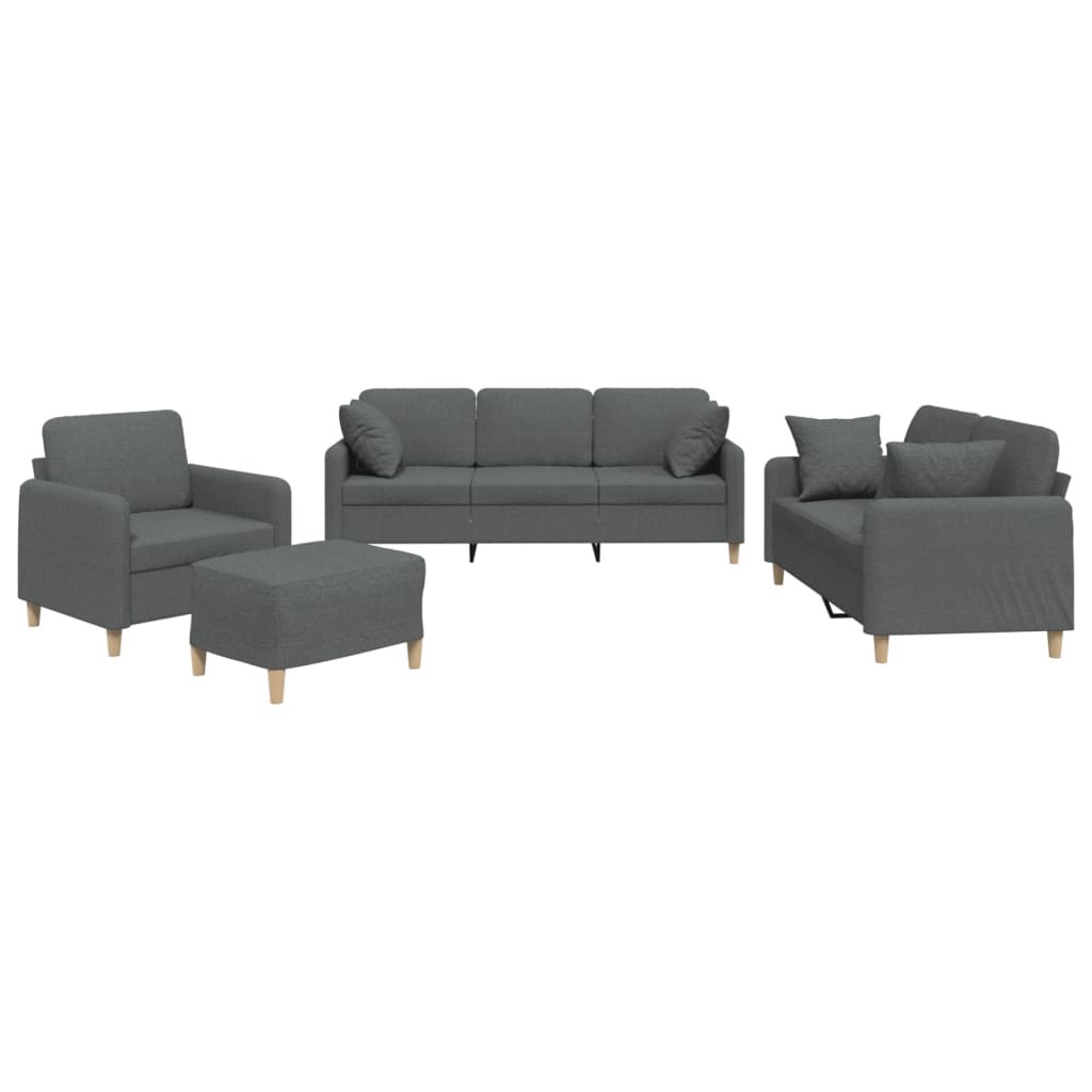 Set di Divani 4 pz con Cuscini Grigio Scuro in Tessuto | homemem39