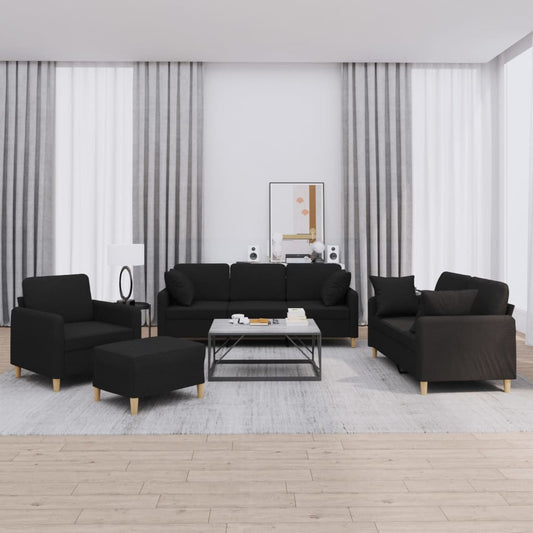 Set Divani 4 pz con Cuscini Nero in Tessuto