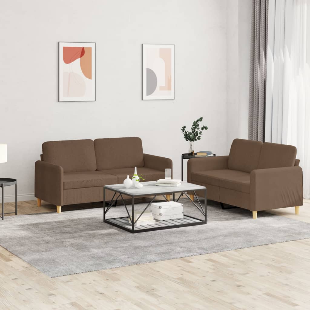 Set di Divani 2 pz con Cuscini Marrone in Tessuto | homemem39