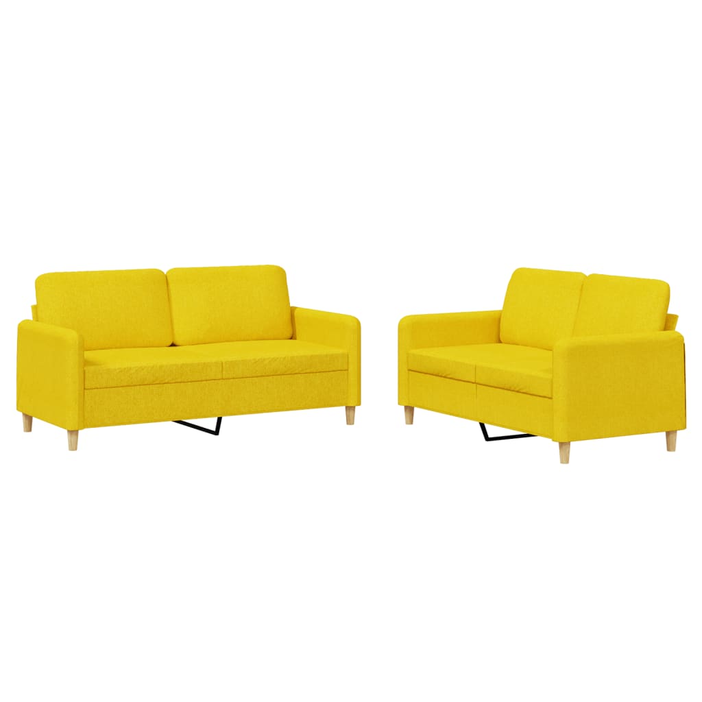 Set di Divani 2 pz con Cuscini Giallo Chiaro in Tessuto | homemem39