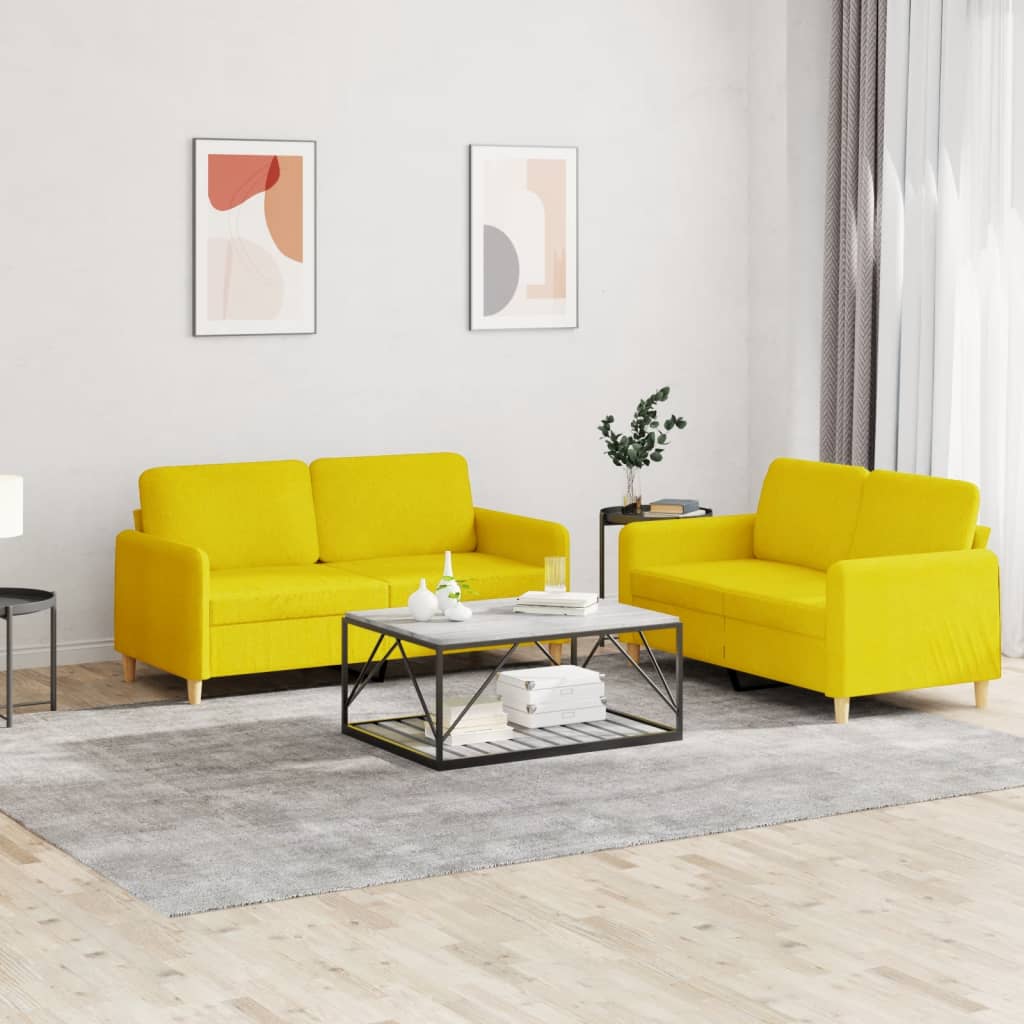 Set di Divani 2 pz con Cuscini Giallo Chiaro in Tessuto - homemem39
