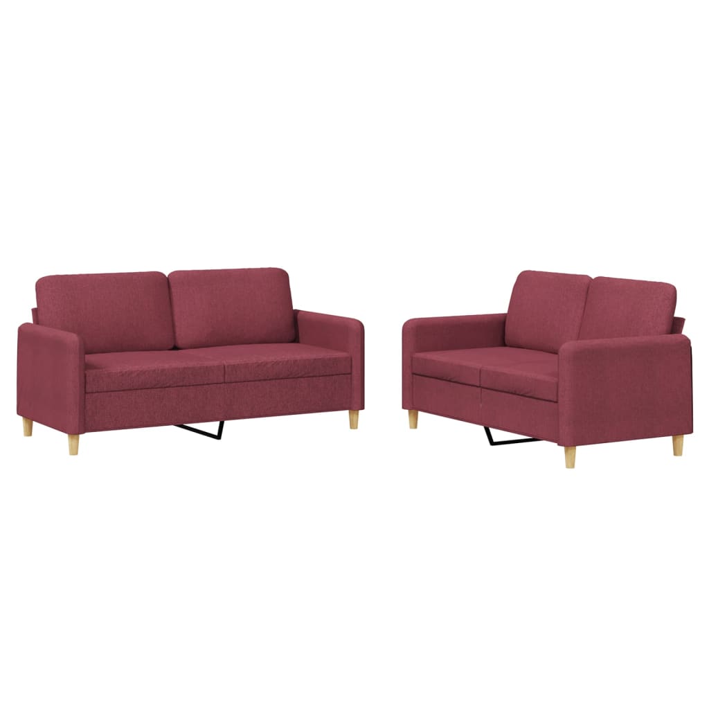 Set di Divani 2 pz con Cuscini Rosso Vino in Tessuto - homemem39