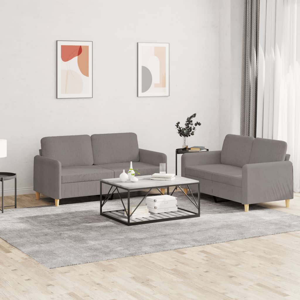 Set di Divani 2 pz con Cuscini Tortora in Tessuto | homemem39