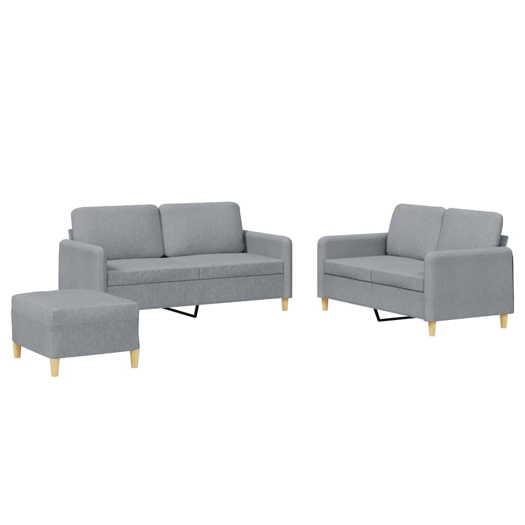 Set di Divani 3 pz con Cuscini Grigio Chiaro in Tessuto | homemem39