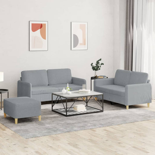 Set di Divani 3 pz con Cuscini Grigio Chiaro in Tessuto | homemem39