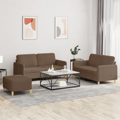Set di Divani 3 pz con Cuscini Marrone in Tessuto | homemem39