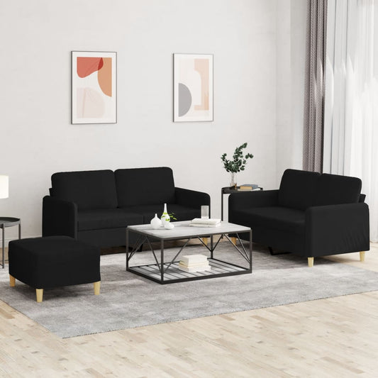 Set di Divani 3 pz con Cuscini Nero in Tessuto | homemem39