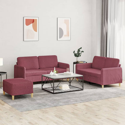 Set di Divani 3 pz con Cuscini Rosso Vino in Tessuto | homemem39