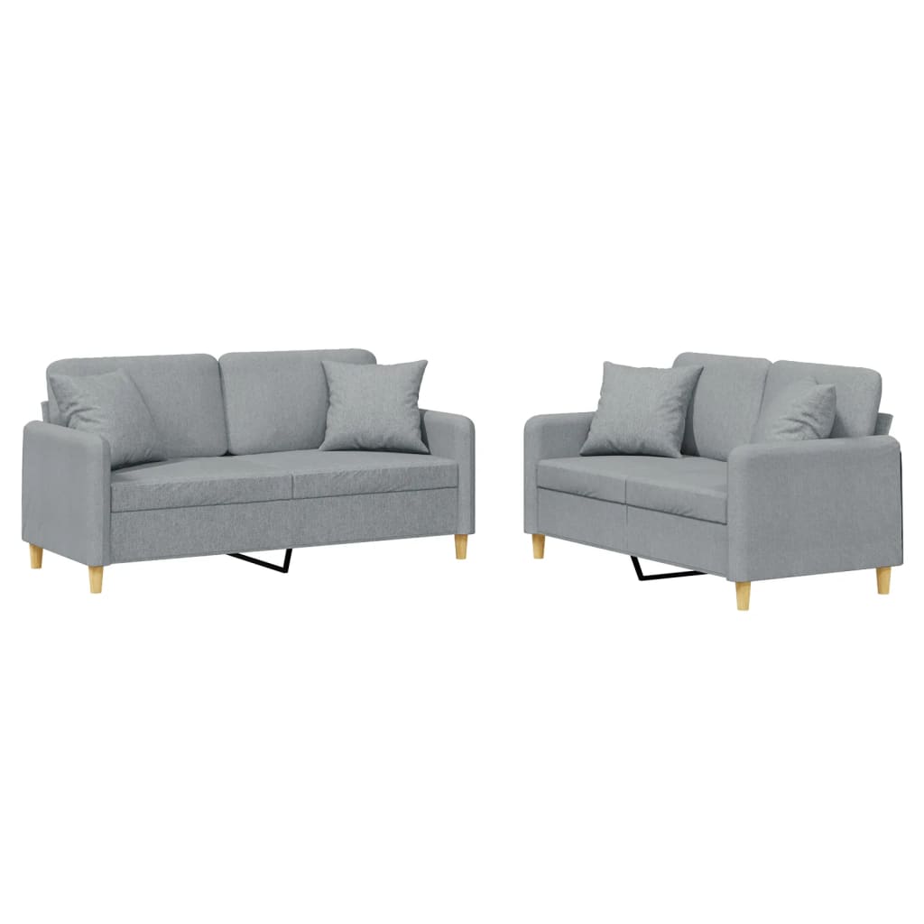 Set Divani 2 pz con Cuscini Grigio Chiaro in Tessuto | homemem39