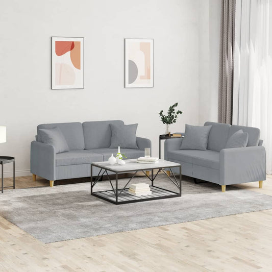 Set Divani 2 pz con Cuscini Grigio Chiaro in Tessuto | homemem39