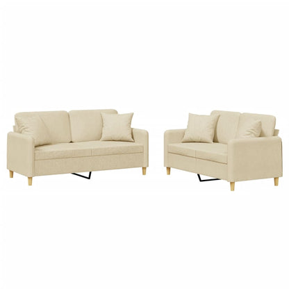Set Divani 2 pz con Cuscini Crema in Tessuto