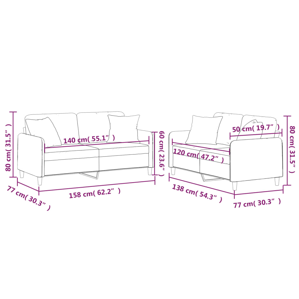 Set Divani 2 pz con Cuscini Crema in Tessuto