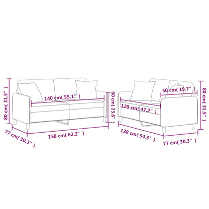Set Divani 2 pz con Cuscini Crema in Tessuto