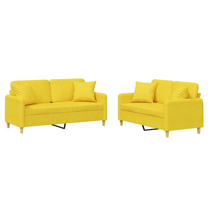 Set di Divani 2 pz con Cuscini Giallo Chiaro in Tessuto | homemem39