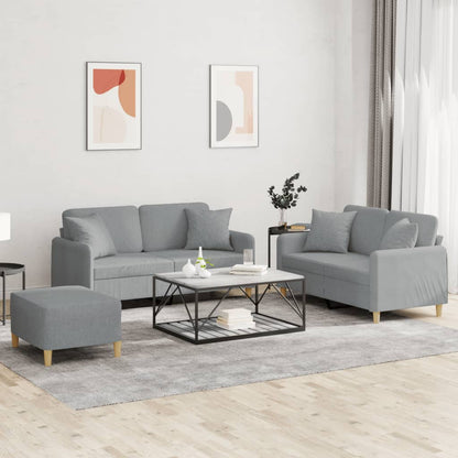 Set Divani 3 pz con Cuscini Grigio Chiaro in Tessuto | homemem39