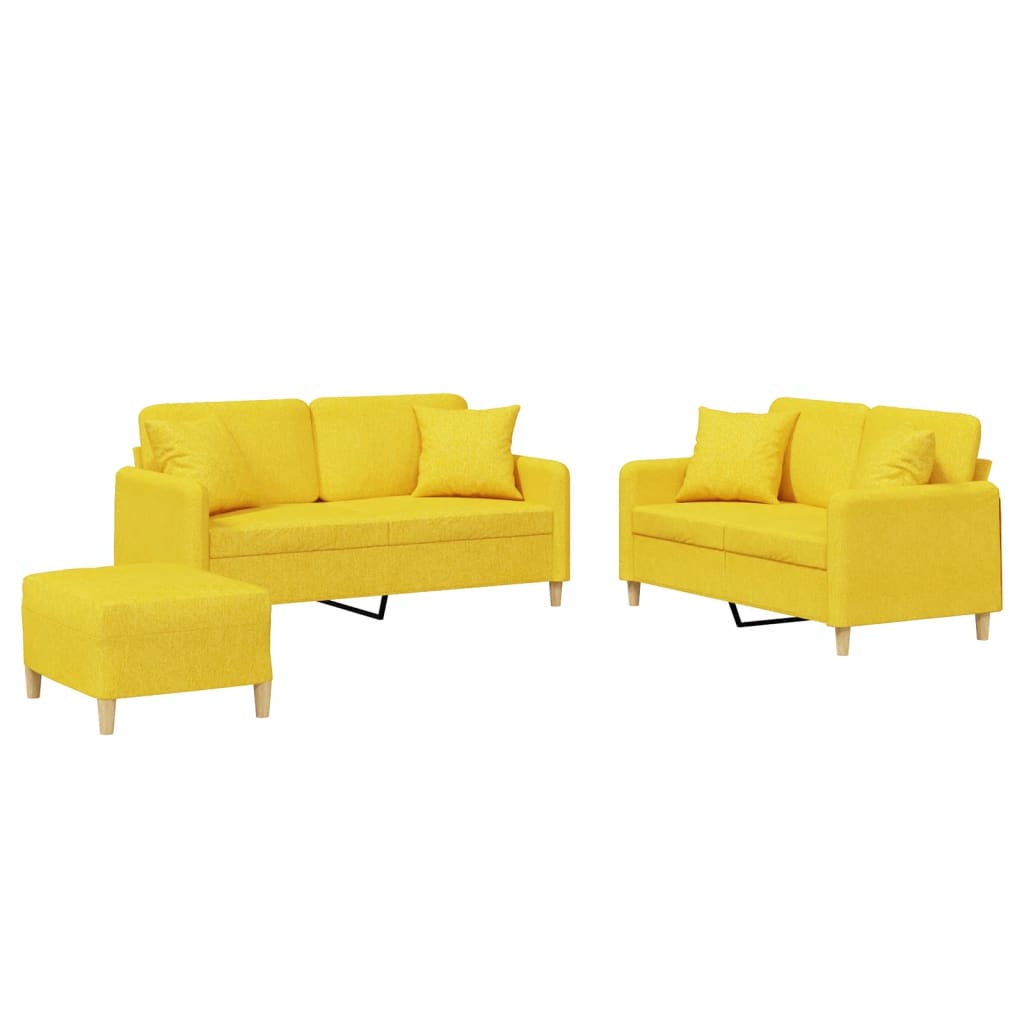 Set di Divani 3 pz con Cuscini Giallo Chiaro in Tessuto | homemem39