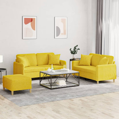 Set di Divani 3 pz con Cuscini Giallo Chiaro in Tessuto | homemem39
