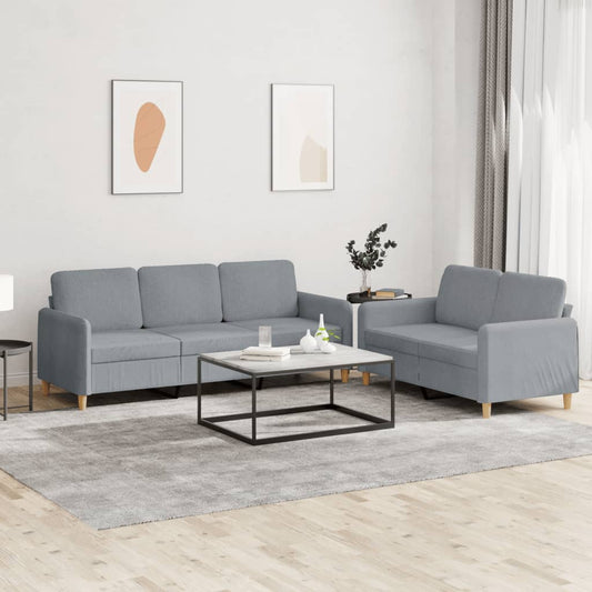 Set di Divani 2 pz con Cuscini Grigio Chiaro in Tessuto | homemem39