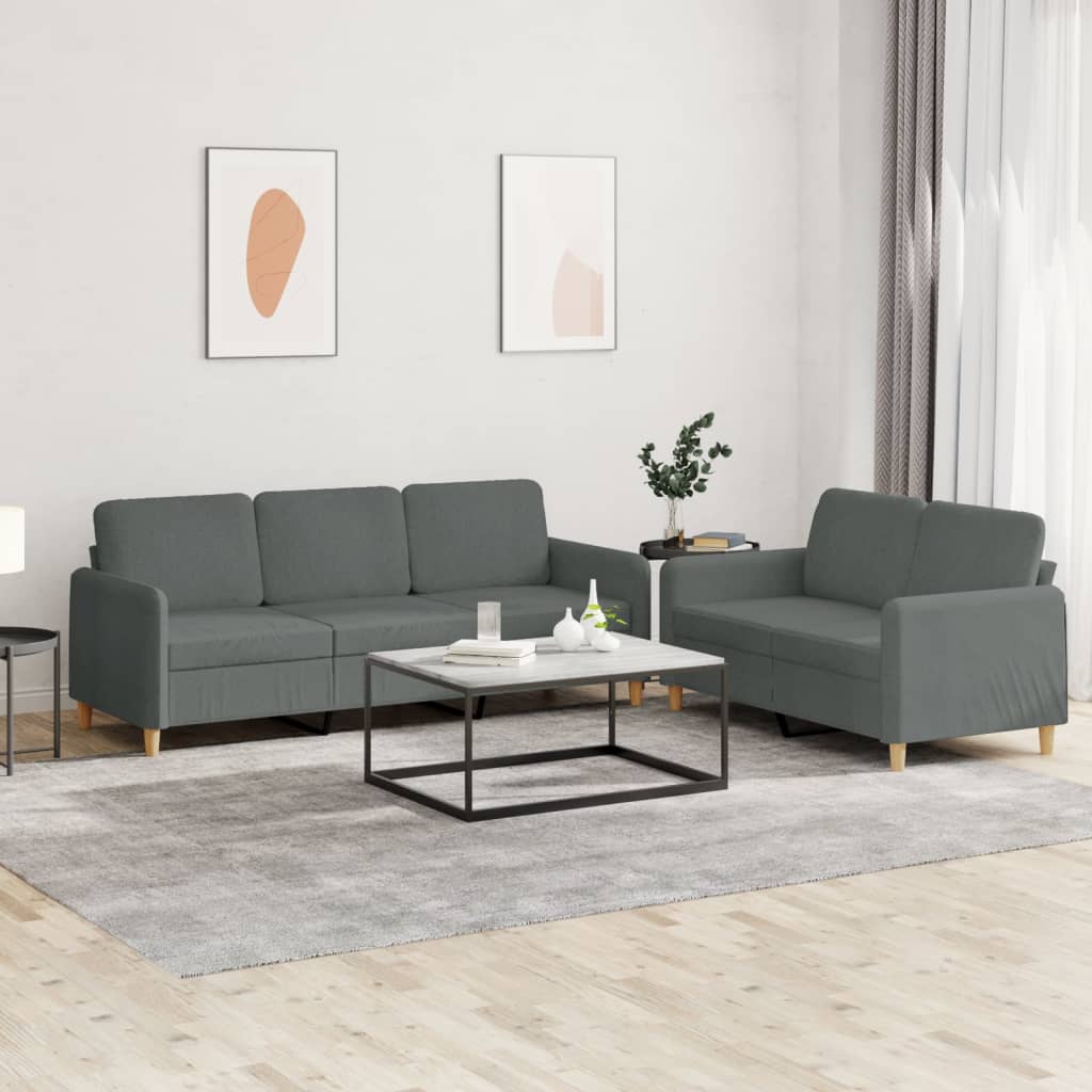Set di Divani 2 pz con Cuscini Grigio Scuro in Tessuto - homemem39