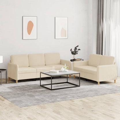 Set di Divani 2 pz con Cuscini Crema in Tessuto