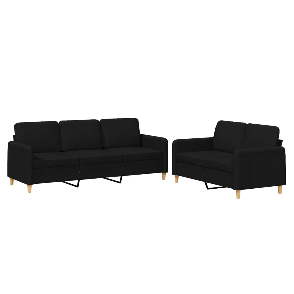 Set di Divani 2 pz con Cuscini Nero in Tessuto | homemem39